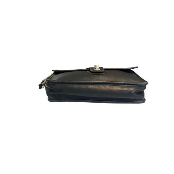 Vtg Coach 9832 Black Leather Turnlock Clutch Handbag Brushed Nickel Hardware - Picture 6 of 11